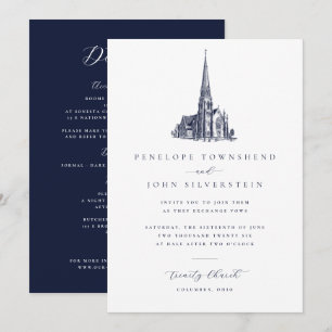 Elegante Vintage-Kirchen-Illustration Hochzeit Einladung