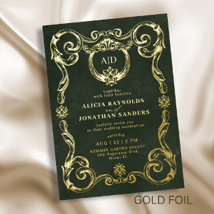 Elegante Vintage-Klassiker Smaragdgrün Gold Hochze Folieneinladung