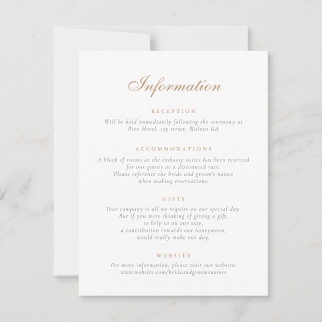 Elegante Vintage klassische Hochzeitsinformationen Einladung (Vorderseite)