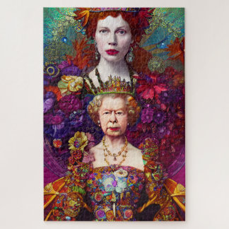 Elegante Vintage-Königin Elisabeth II königsblau u Puzzle