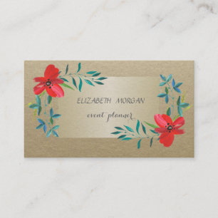 Elegante Vintage, Kraft, Aquarellblumen Visitenkarte