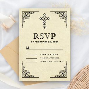 Elegante Vintage-Kreuz-Christliche-Hochzeit RSVP Karte