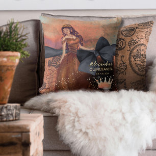 Elegante Vintage Kupfer-Rose Quinceañera Keepake Kissen