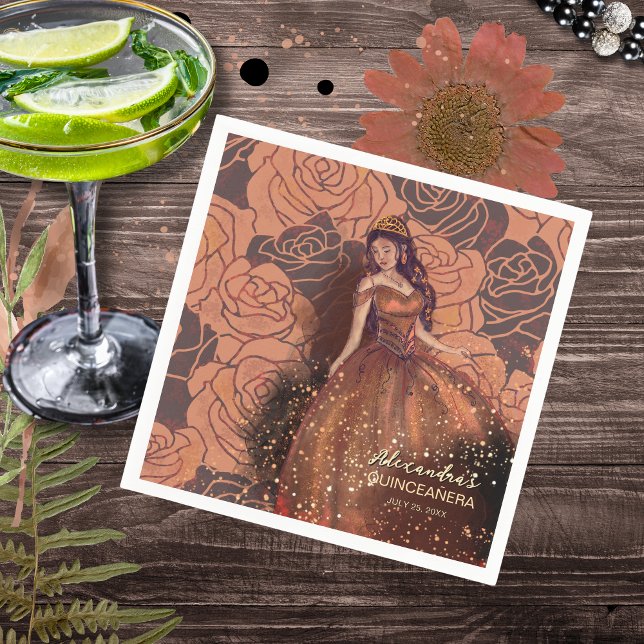 Elegante Vintage Kupfer-Rose Quinceañera Napkin Serviette (Elegant Vintage Copper Rose Quinceañera Napkin)