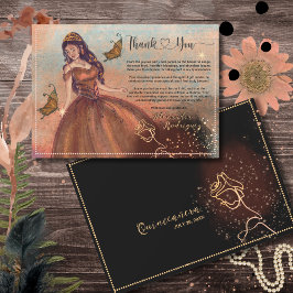 Elegante Vintage Kupfer-Rose Quinceañera Vielen Da Dankeskarte
