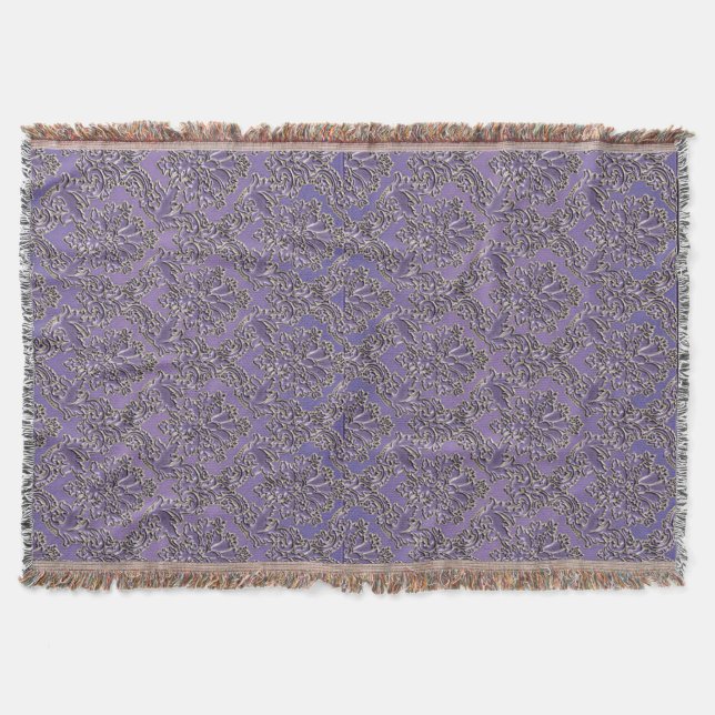 Elegante Vintage Lavendel-Damastthrow-Decke Decke (Vorderseite)