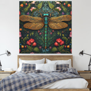 Elegante Vintage Libelle Boho Botanik Leinwanddruck