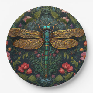 Elegante Vintage-Libelle Boho-Botanik Pappteller