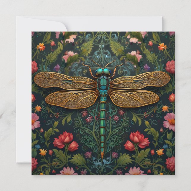 Elegante Vintage Libelle boho botanisch  Einladung (Vorderseite)