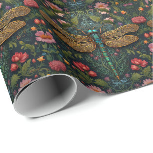 Elegante Vintage Libelle boho botanisch Geschenkpapier