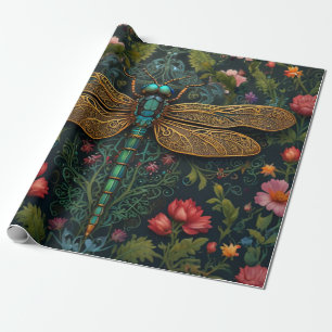Elegante Vintage Libelle boho botanisch Geschenkpapier