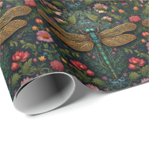 Elegante Vintage Libelle boho botanisch Geschenkpapier
