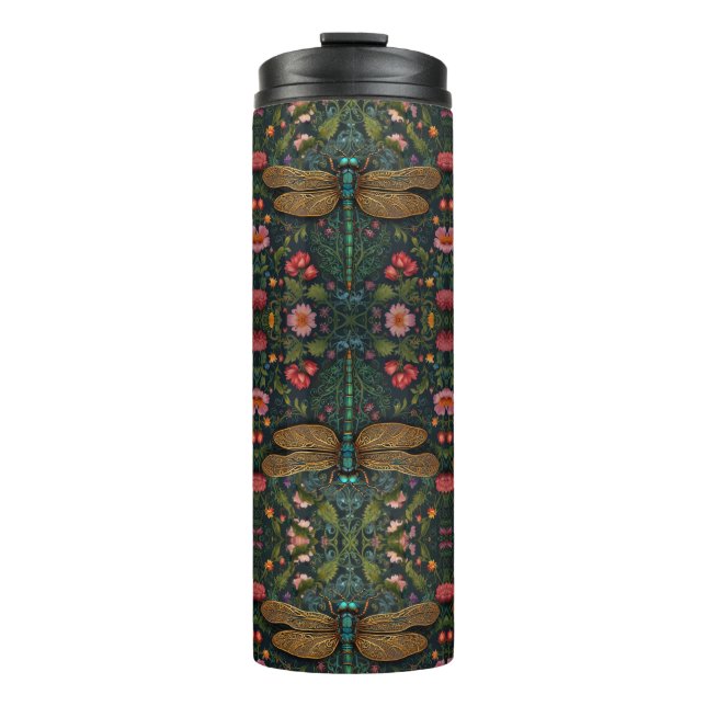 Elegante Vintage Libelle boho botanisch  Thermosbecher (Vorderseite)