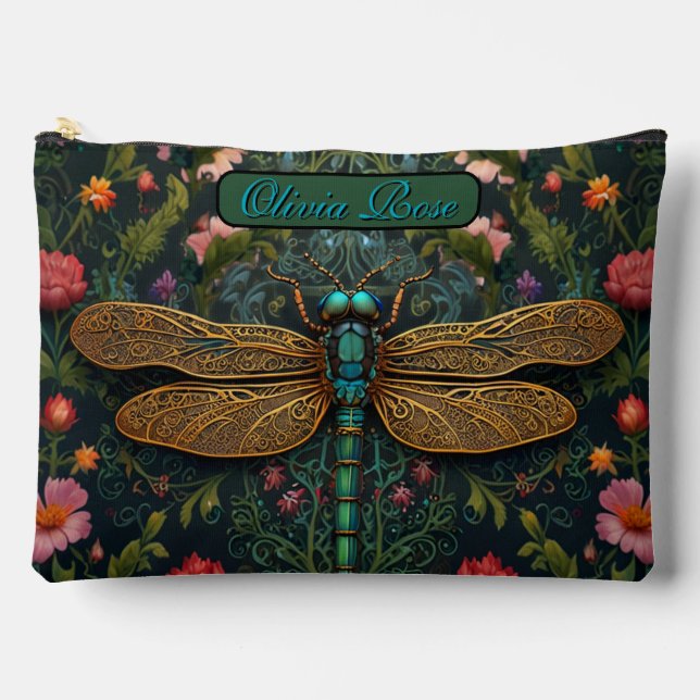 Elegante Vintage Libelle boho botanisch  Zubehörtasche (Vorderseite)