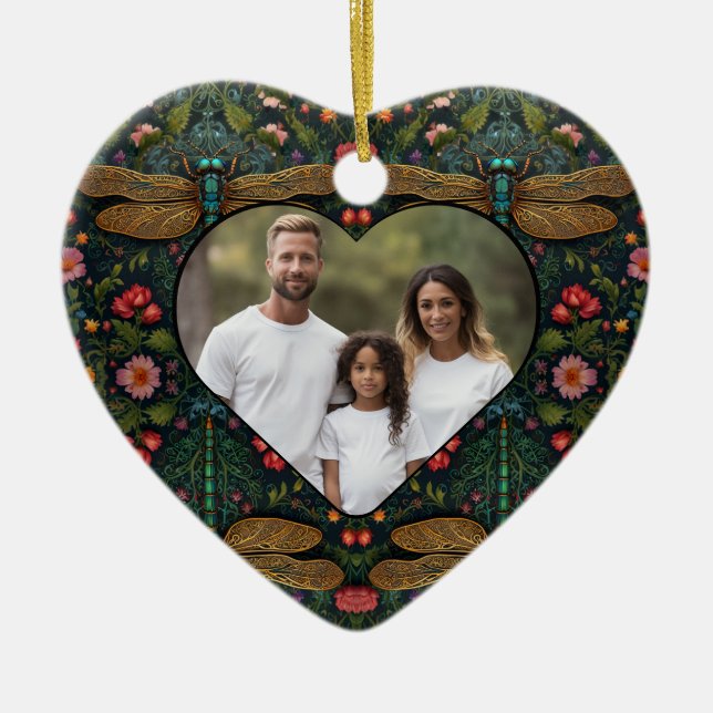 Elegante Vintage Libelle botanisch Keramik Ornament (Vorne)