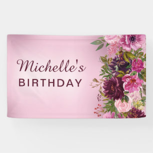 Elegante Vintage-Lila-Rosa-Blumenrosen Geburtstag Banner