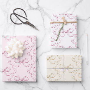 Elegante Vintage-Mädchenhafte Prep-Bögen Pink Toil Geschenkpapier Set