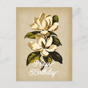 Elegante Vintage Magnolie Happy Birthday Postkarte