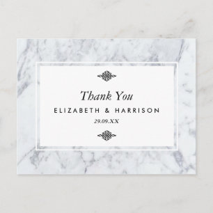 Elegante Vintage Marmor Hochzeit Danke Postkarte