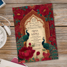Elegante Vintage-Maroon-Gold-Pfau-Hochzeit in Indi