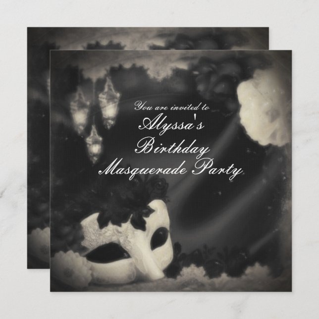 Elegante Vintage Masquerade Maske Party Einladung (Vorne/Hinten)