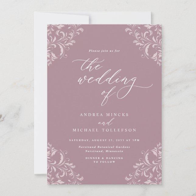 Elegante Vintage Mauve Dusty Rose Wedding Einladung (Vorderseite)