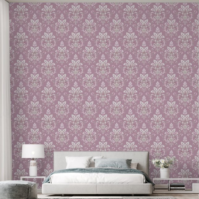 Elegante Vintage Mauve und Cream Damask Tapete (Schlafzimmer)