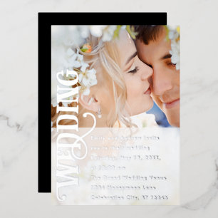 Elegante Vintage Moderne Silber-Foto-Hochzeit Folieneinladung