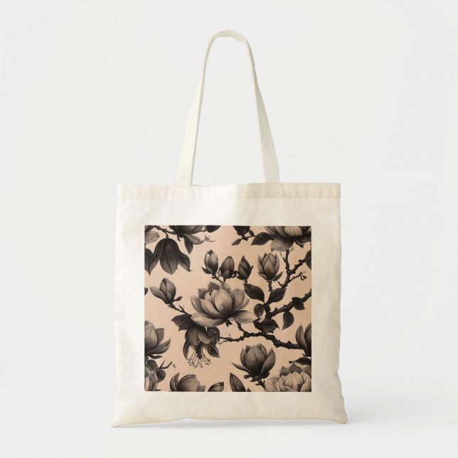 Elegante Vintage Monochrome Magnolia-Tasche Tragetasche (Vorne)