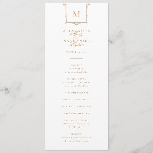 Elegante Vintage Monogram Black and White Wedding Programm (Vorderseite)