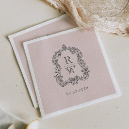 Elegante Vintage Monogram Crest Blush Pink Wedding Serviette
