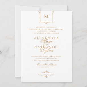 Elegante Vintage Monogram Gold und White Wedding Einladung