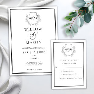 Elegante Vintage Monogramm-Hochzeit Einladung
