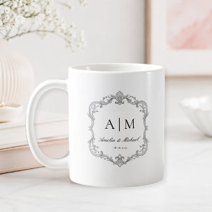 Elegante Vintage-Monogramm-Hochzeit Kaffeetasse