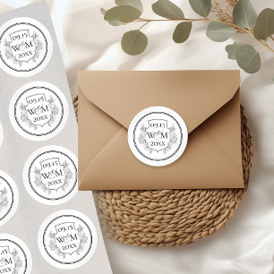 Elegante Vintage Monogramm-Hochzeit Runder Aufkleber