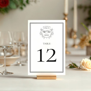 Elegante Vintage Monogramm-Hochzeit Tischnummer