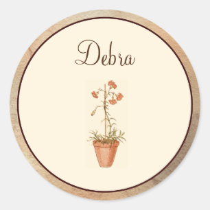 Elegante Vintage Monogramm Rosa und Gelbe Blumen Runder Aufkleber