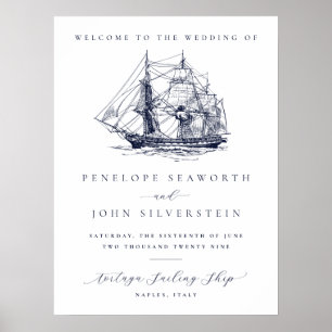 Elegante Vintage-Nautik-Schiff Zielort-Hochzeit Poster