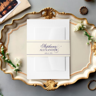Elegante Vintage-Navyblaue-Elfenbein- Old-Money-Ho Einladungsbanderole