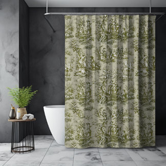 Elegante, Vintage Olivgrün-Tulle de jouy Duschvorhang