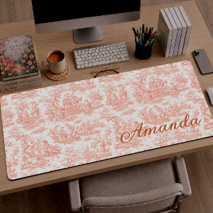 Elegante Vintage-Orange-Toile-de-Jouy-Monogramm Schreibtischunterlage