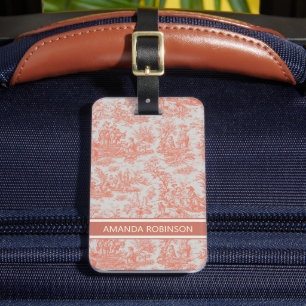 Elegante Vintage Orangentoile de jouy Gepäckanhänger
