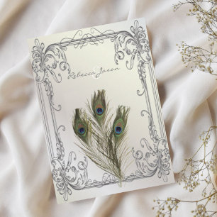 elegante Vintage-Perlen-Blumen-Pfau-Hochzeit Einladung