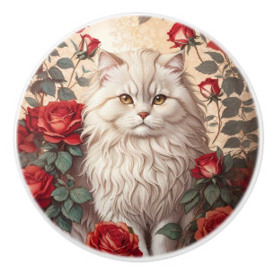 Elegante Vintage Perserkatze mit Rosen Keramikknauf