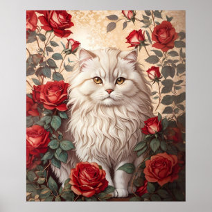 Elegante Vintage Perserkatze mit Rosen Poster