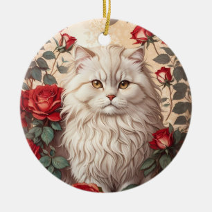 Elegante Vintage persische Katze mit Rose Keramik Ornament