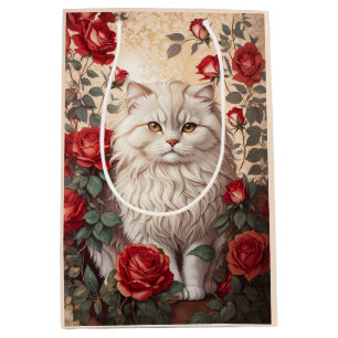 Elegante Vintage persische Katze mit Rose Mittlere Geschenktüte