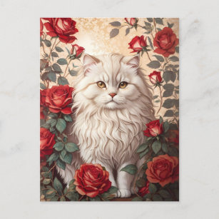 Elegante Vintage persische Katze mit Rose Postkarte