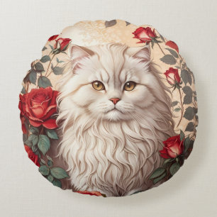 Elegante Vintage persische Katze mit Rose Rundes Kissen