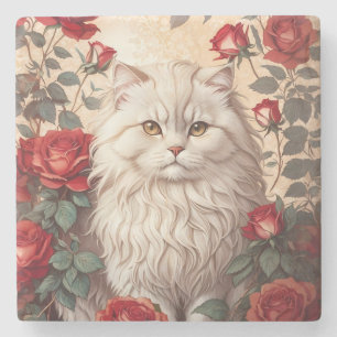 Elegante Vintage persische Katze mit Rose Steinuntersetzer